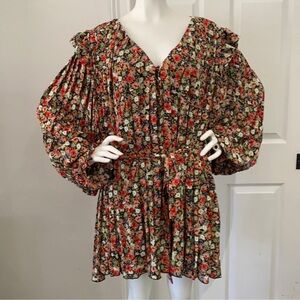 ENDLESS ROSE Romper Floral Boho Long Sleeve Size Large